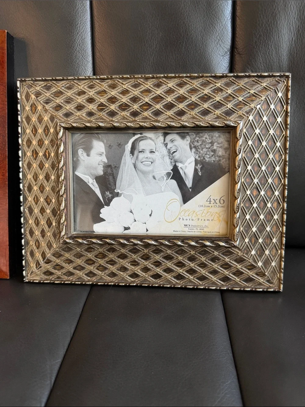 2 Frames! Wood and Woven Accent Picture Frame Set - Brown and Gold